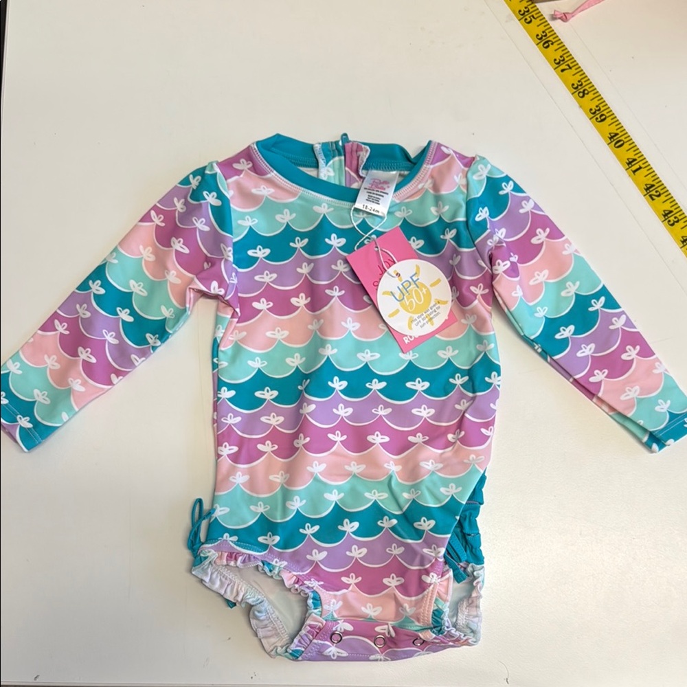 Ruffle Butts kids Pink and Purple Rashguard Swim